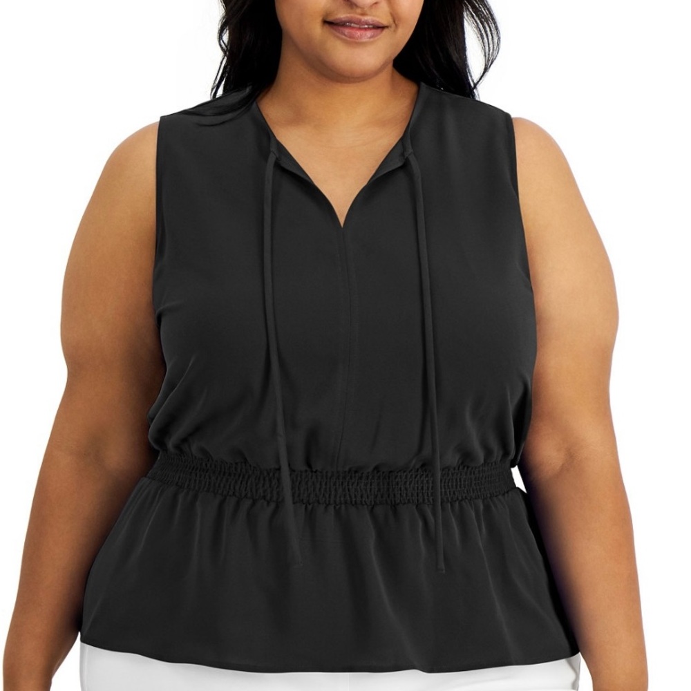 NWT Alfani black sleeveless top with elastic waist and peplum hem-2X